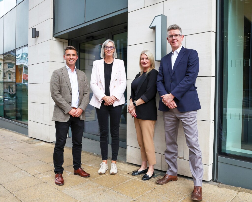 Standing outide Lodders Birmingham office at 1 Newhall Street - [L-R] Edward Siddall-Jones, Director, Siddall Jones Limited; Beverley Morris, Partner, Lodders; Alexis Nicholls, Operations Director, Lodders; Graham Spalding, Partner, Lodders.
