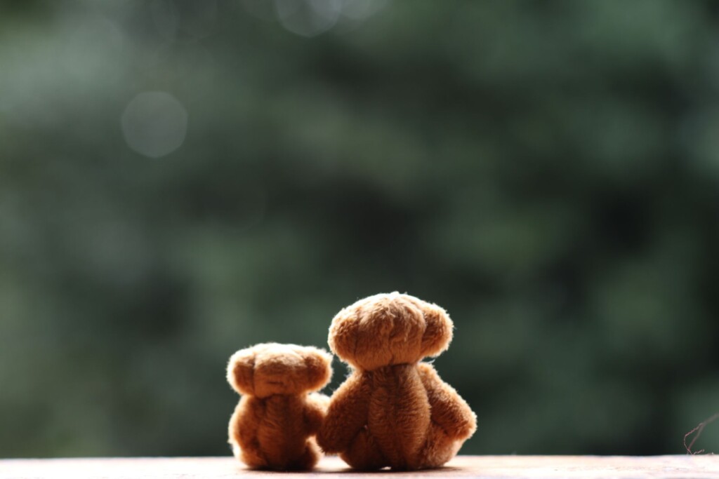 Parental leave: image shows two teddy bears (one large, one small) facing away from camera.